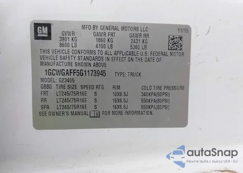 2016 Chevrolet Express G2500 from USA, damaged, VIN 1GCWGAFF5G1173945